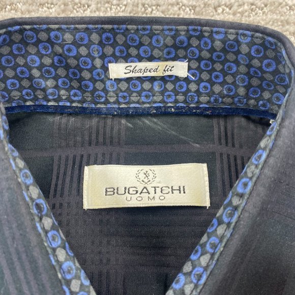 BUGATCHI UOMO Shirt Men Medium M Black Plaid Button Up Long Sleeve Shaped Fit - Picture 3 of 8